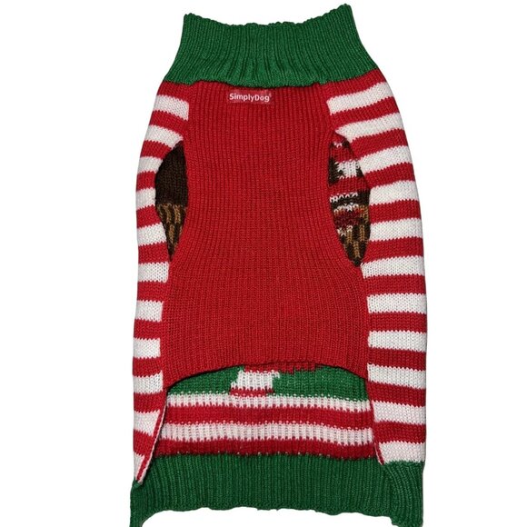 Dog Sweater Pet Costume Red Striped Reindeer Christmas Holiday Green NEW - Picture 2 of 2